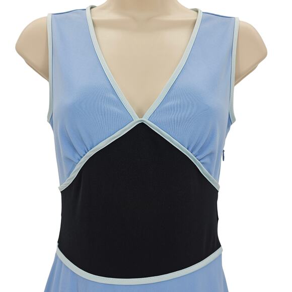 VTG Express Womans size 1/2 Sleeveless Ruffle Hem Midi Sheath Dress Blue Y2K - Picture 2 of 8